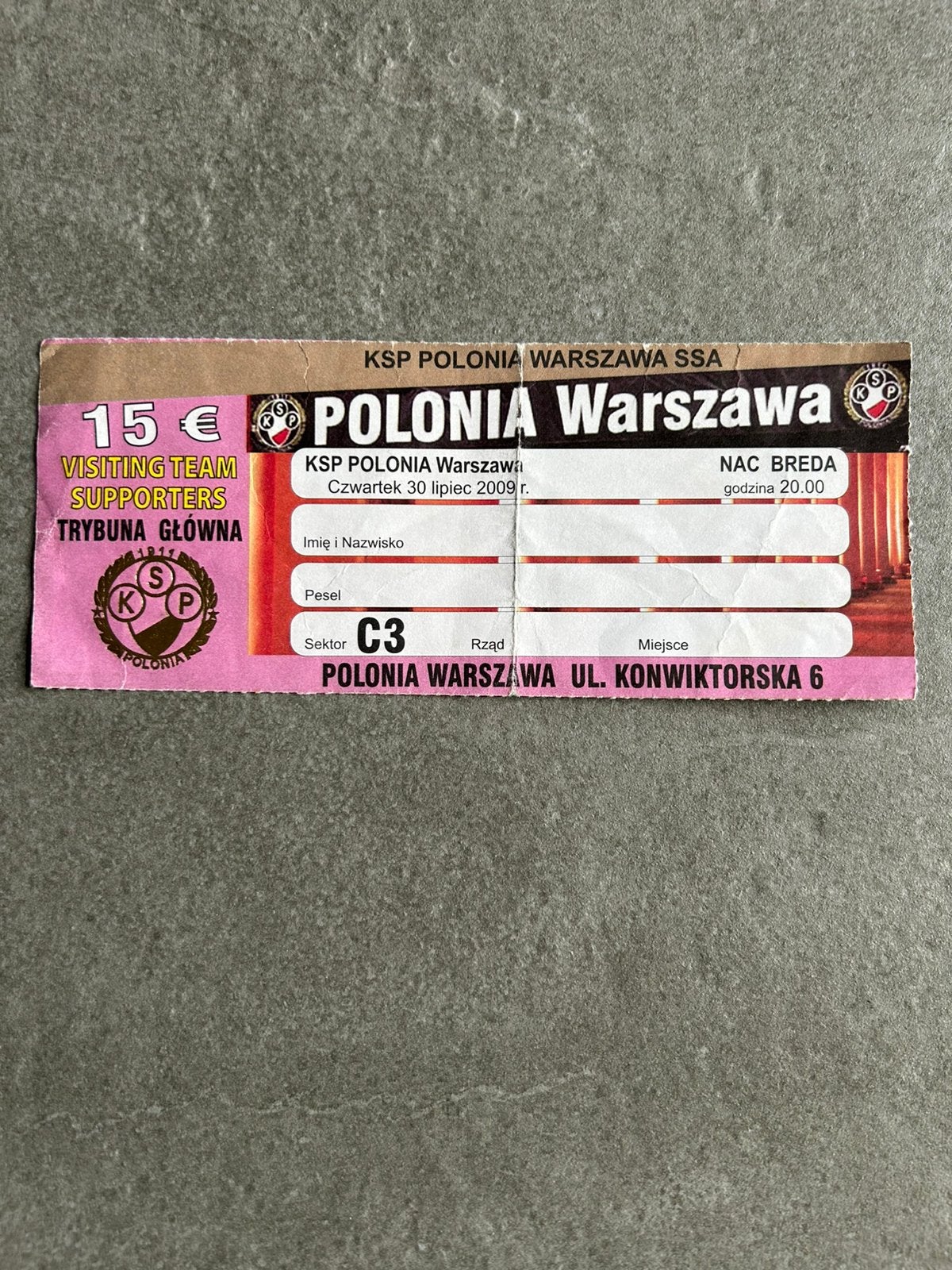 Polonia Warschau - NAC Breda ticket, Verzamelen, Sportartikelen en Voetbal, Ophalen of Verzenden, Gebruikt, NAC Breda, Overige typen