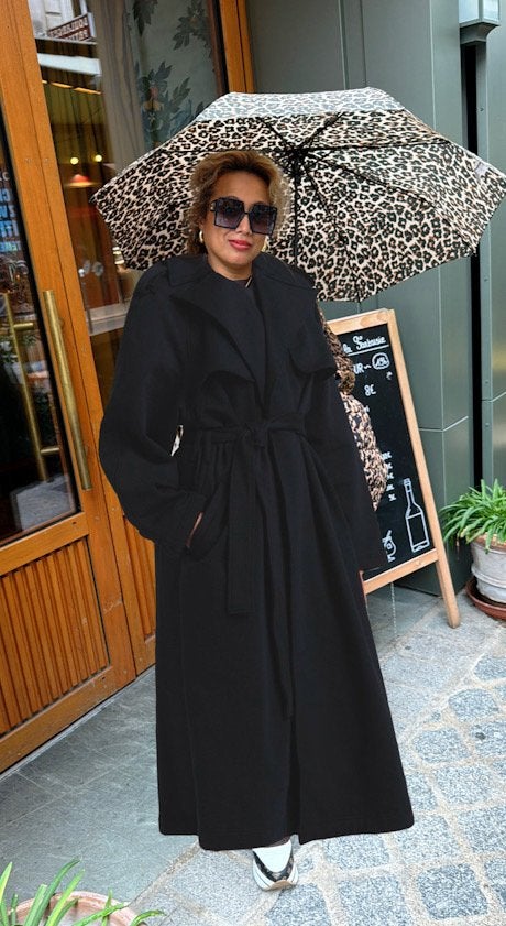 Foto 3 van Skims Fleece Trenchcoat Zwart - Maat M (valt als L)