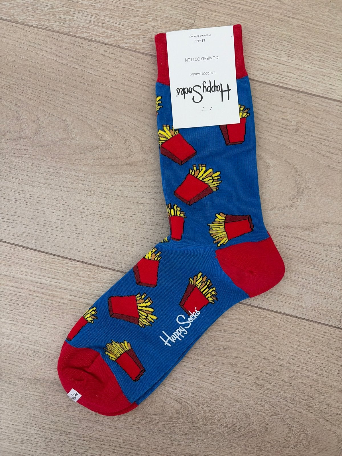 Happy Socks met frietjes patroon - Maat 43-46, Kleding | Heren, Sokken en Kousen, Verzenden, Nieuw, Maat 43 t/m 46, Blauw