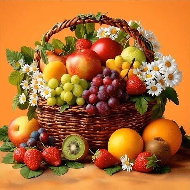 25x25cm Diamond painting fruitmand nr 495, Verzenden, Overige thema's, Nieuw, Meerkleurig