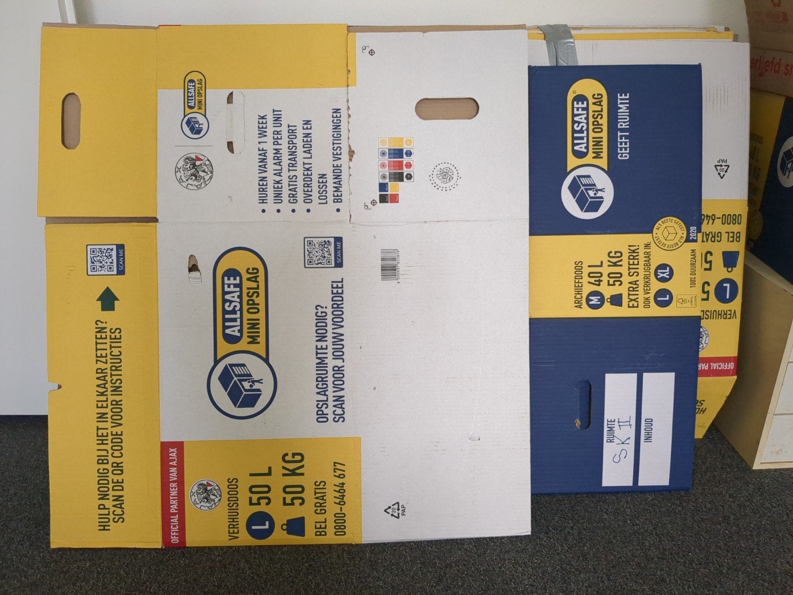 45 Allsafe verhuis- en boekendozen (L & M) - complete set, Ophalen, Opvouwbaar, Minder dan 40 cm, 35 tot 50 cm