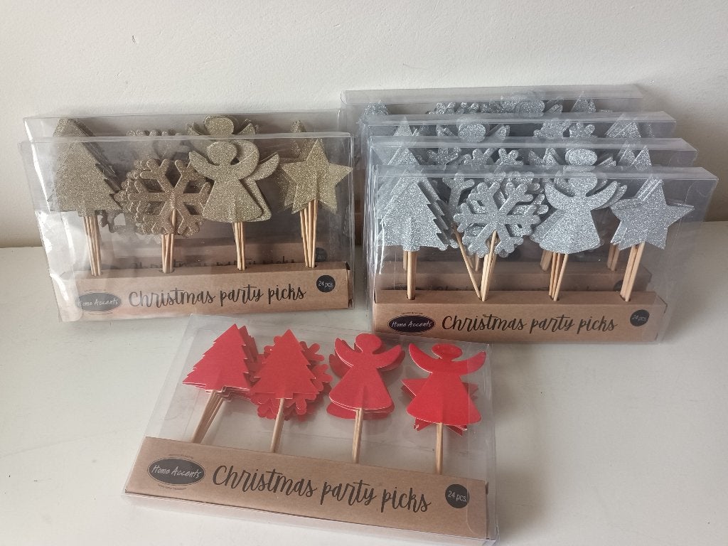 nieuw 7 pakjes (168 stuks) Kerst party prikkers goud, zilver, Ophalen of Verzenden, Nieuw, Taarten of Cupcakes, Versiering