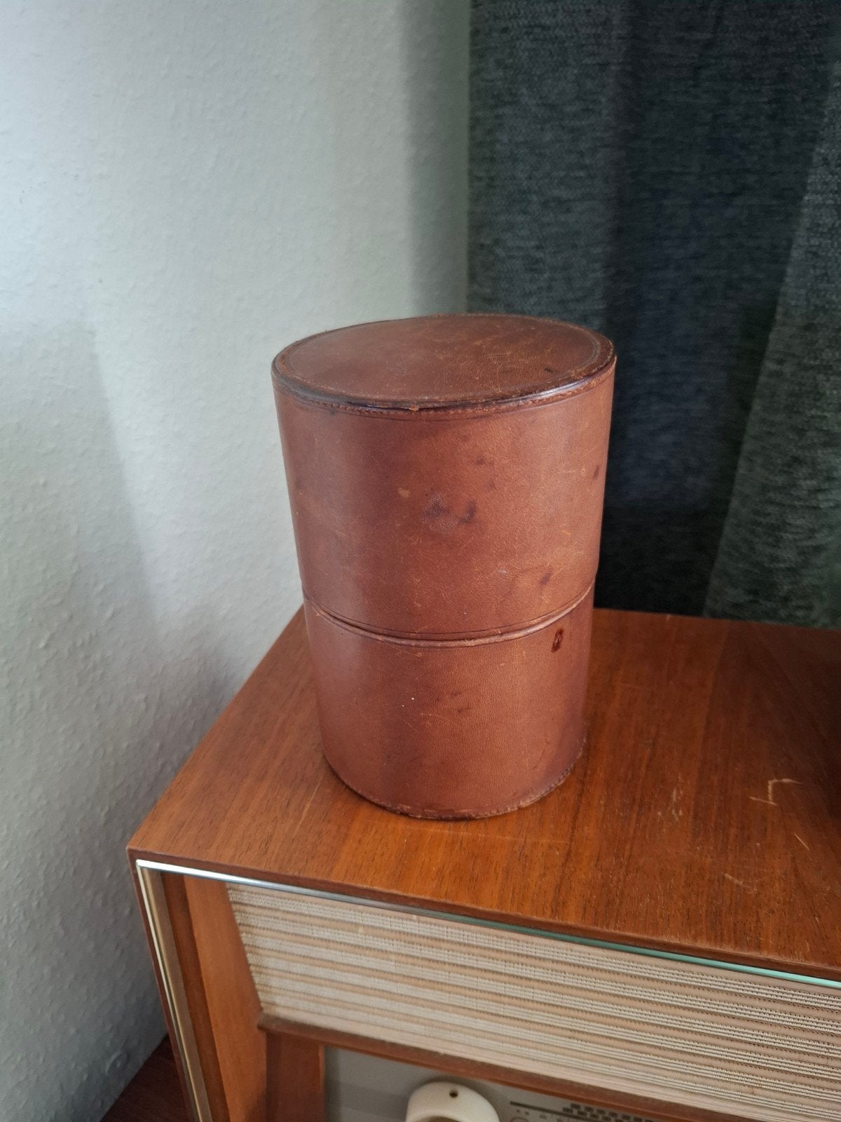 Vintage leren koker met kurken interieur, Ophalen of Verzenden