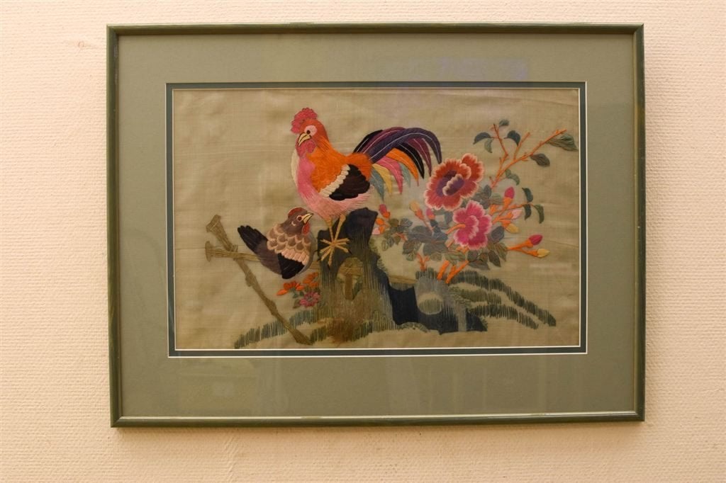 Ingelijste Doek van een haan en kip 47320, Ophalen of Verzenden, Gebruikt, Overige typen