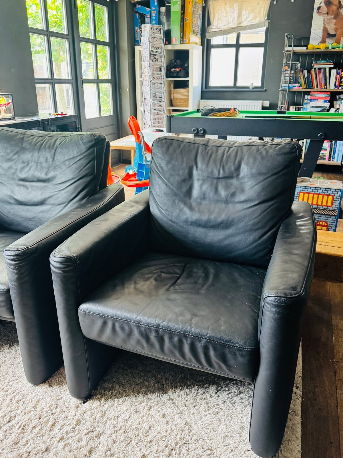 Fauteuil zwart leer, Ophalen, Gebruikt, 75 tot 100 cm, Leer