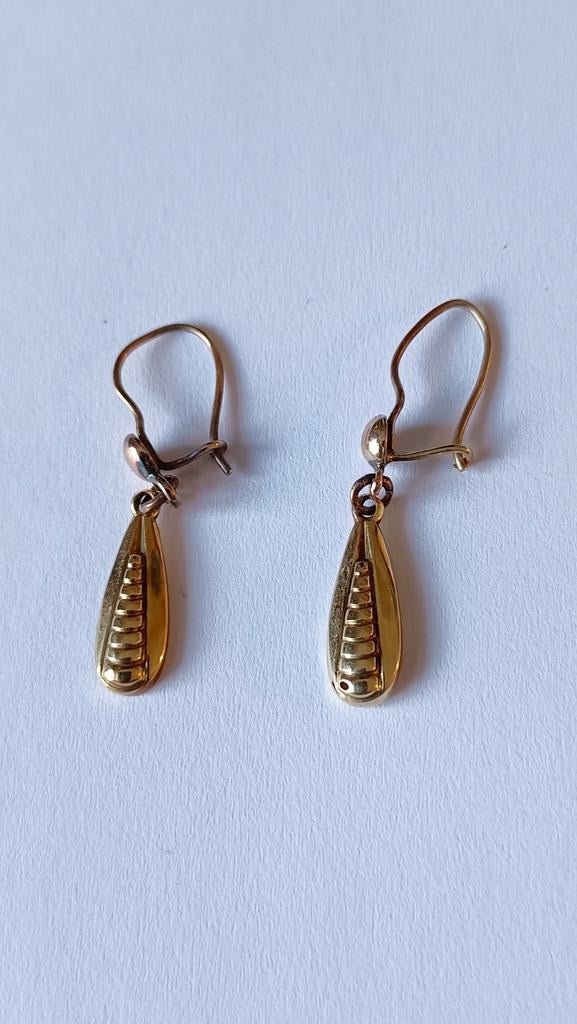 Oude gouden bewerkte oorbellen, 14 krt, Verzenden, Goud, Oorbellen