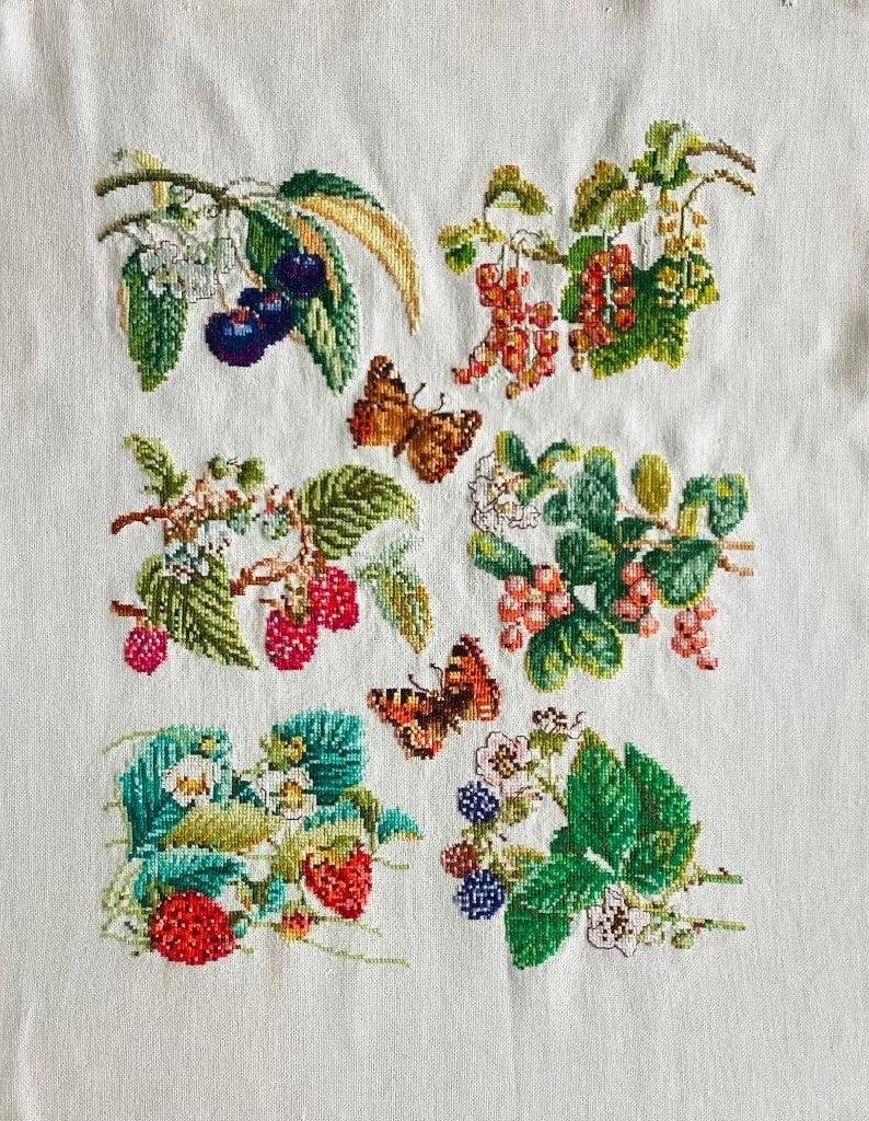 Borduurwerk, zijde, bloem, fruit, vlinder, Ophalen, Gebruikt, Handborduren, Overige typen