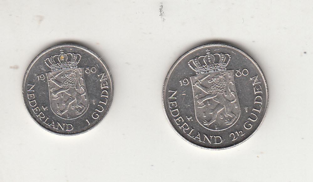 Munten  1 + 2½ gulden, 1980 Kroning van koningin Beatrix, Ophalen of Verzenden, Koningin Beatrix, Overige waardes, Setje