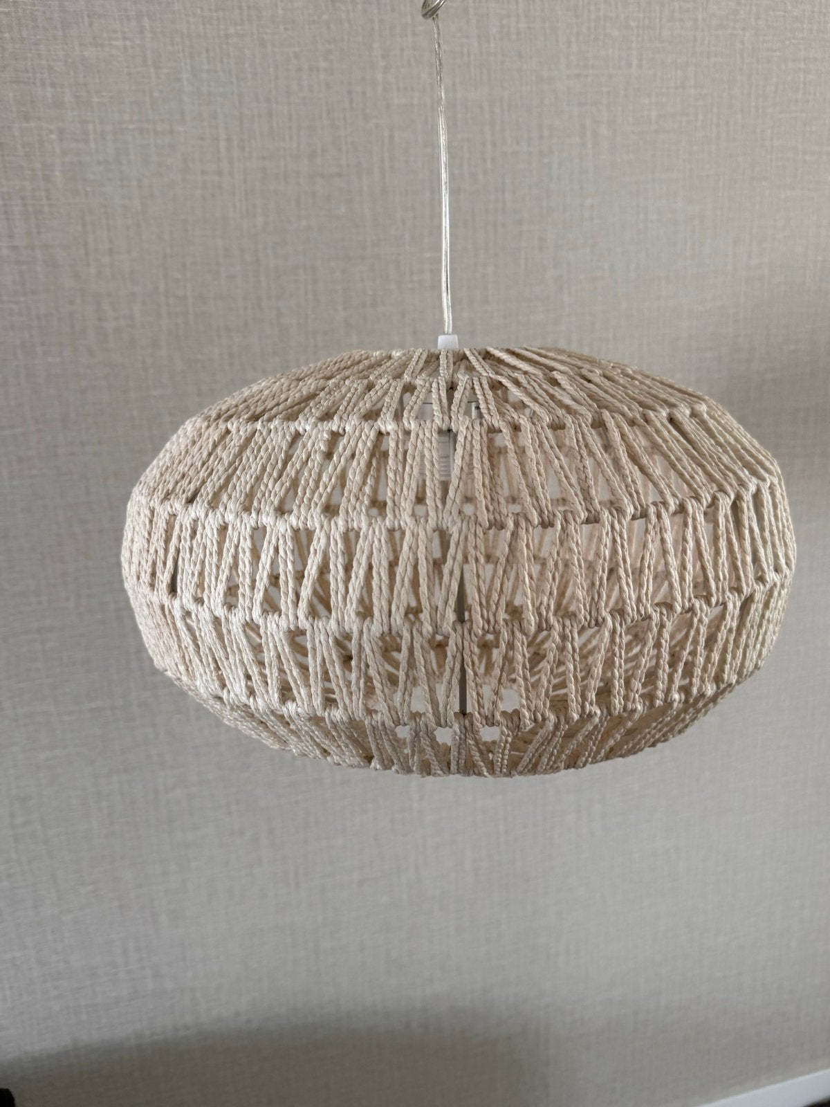Boho Macramé Hanglamp - Natuurlijke Stijl, Ophalen, Zo goed als nieuw, Natuurlijk materiaal, E27 (groot)
