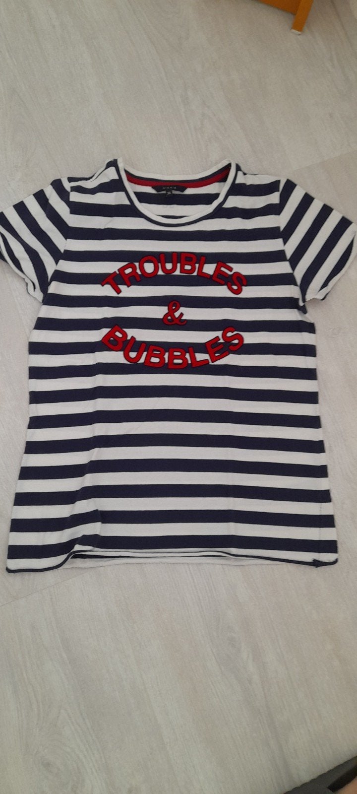 Gestreept nikkie plessen shirt met tekst troubles mt 36, Ophalen of Verzenden, Zo goed als nieuw, Maat 36 (S), Nikkie