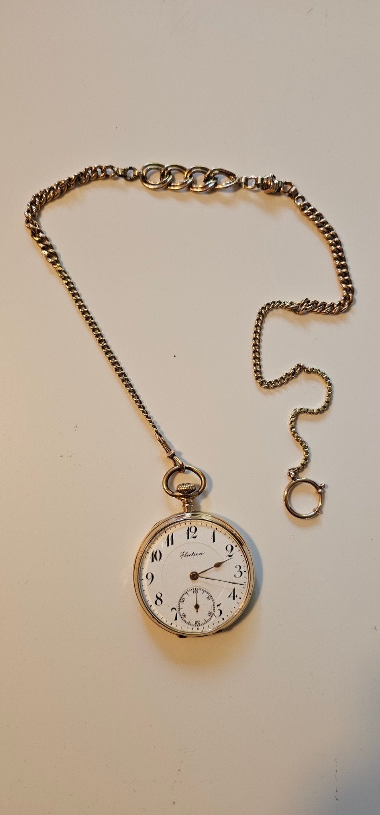 Antiek 14 karaat Election Zakhorloge met Gouden Ketting, 188, Zakhorloge, Met ketting, Ophalen, Overige merken