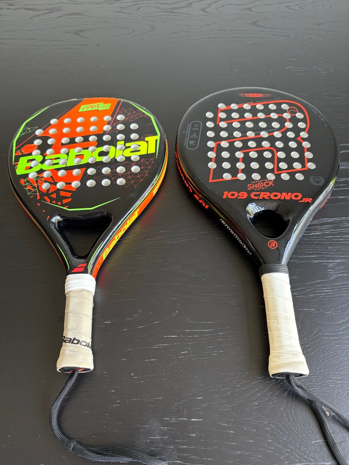 Twee Babolat en Shock Padel Rackets junior, goede staat, Sport en Fitness, Tennis, Ophalen of Verzenden, Zo goed als nieuw, Racket