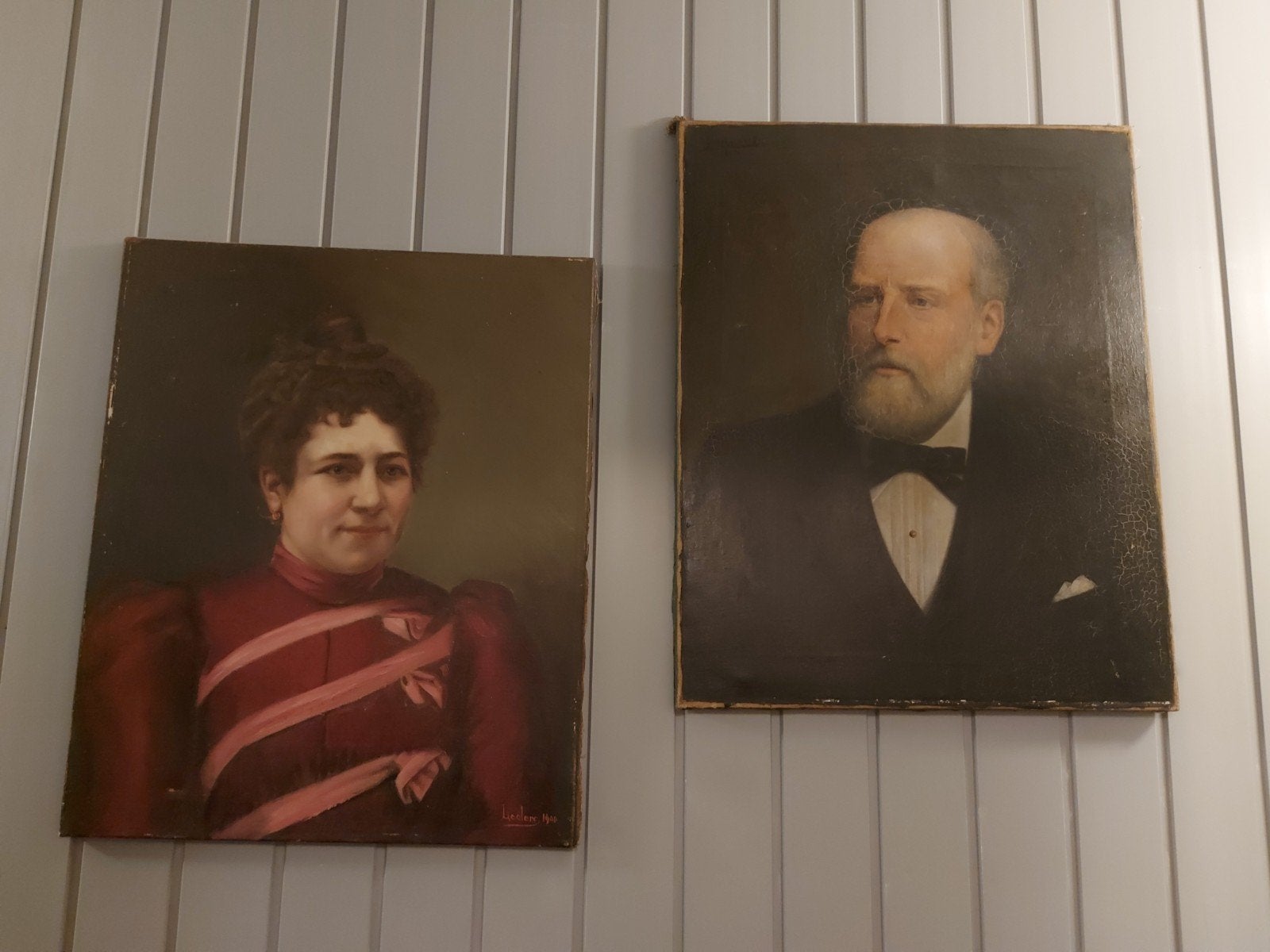 stel antieke portret schilderijen man en vrouw, Doek, Ophalen of Verzenden, Olieverf, Portret of Personen