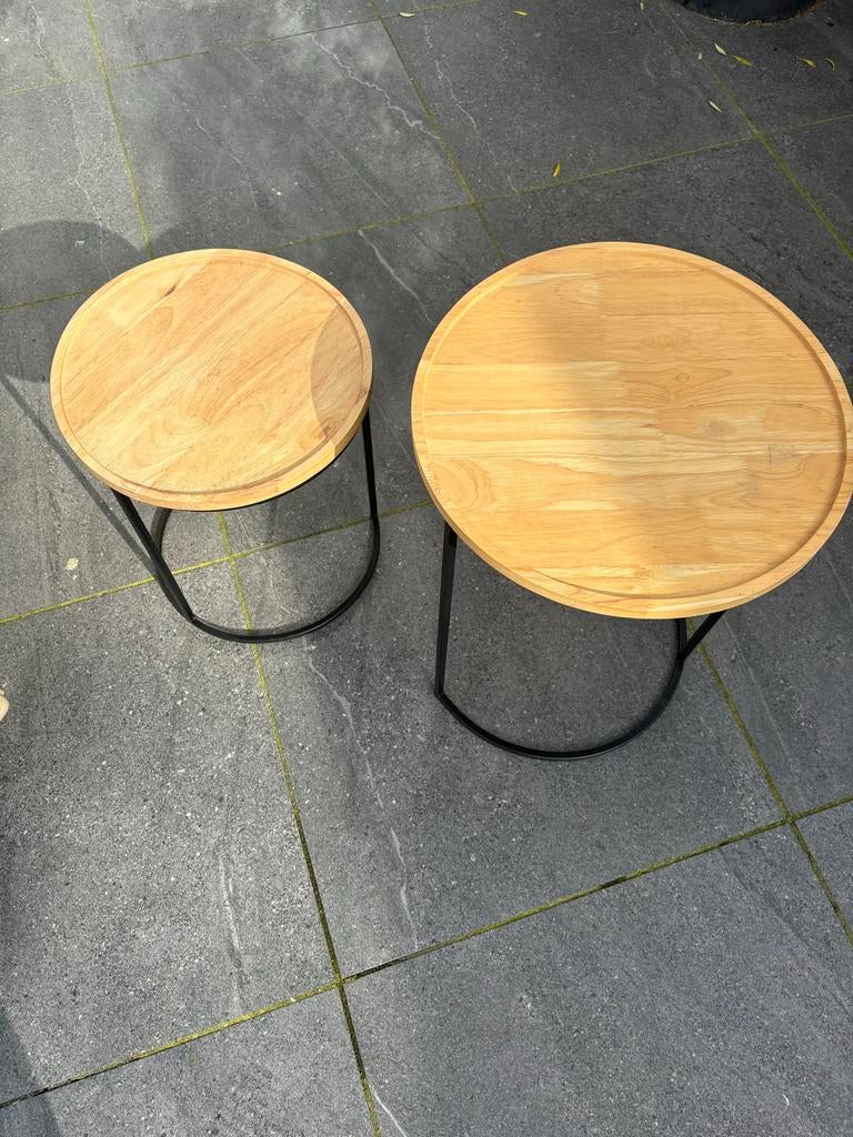 Kwantum bijzettafels hout met metaal - Zo goed als nieuw, Huis en Inrichting, Tafels | Bijzettafels, Zo goed als nieuw, Rond, Minder dan 45 cm