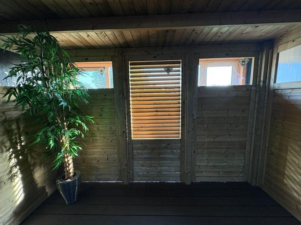 Hillhout overkapping met plat dak 400 x 400 x 245 cm!