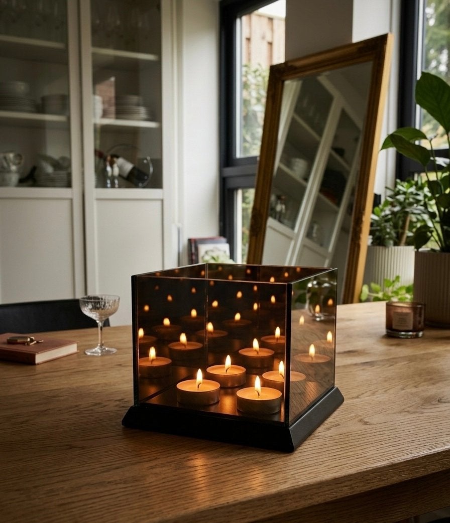 Tealight houder voor 4 theelichtjes - Nieuw in doos, Zwart, Waxinelichthouder, Nieuw, Ophalen of Verzenden
