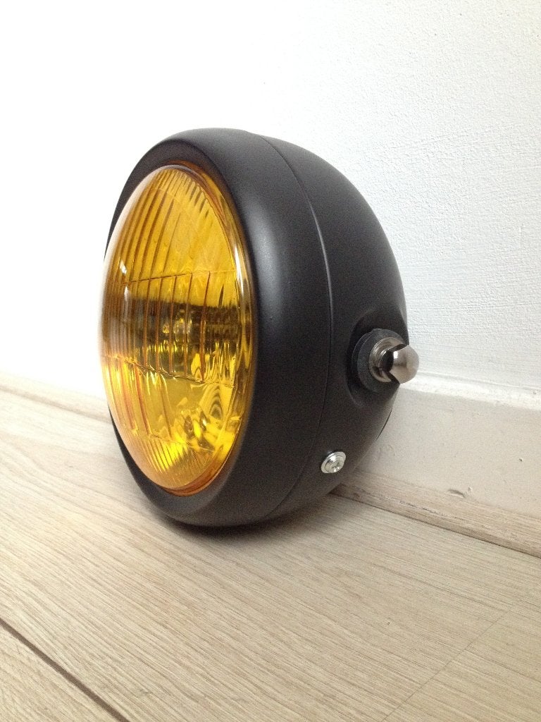 Koplamp zwart geel caferacer bobber scrambler, Ophalen of Verzenden