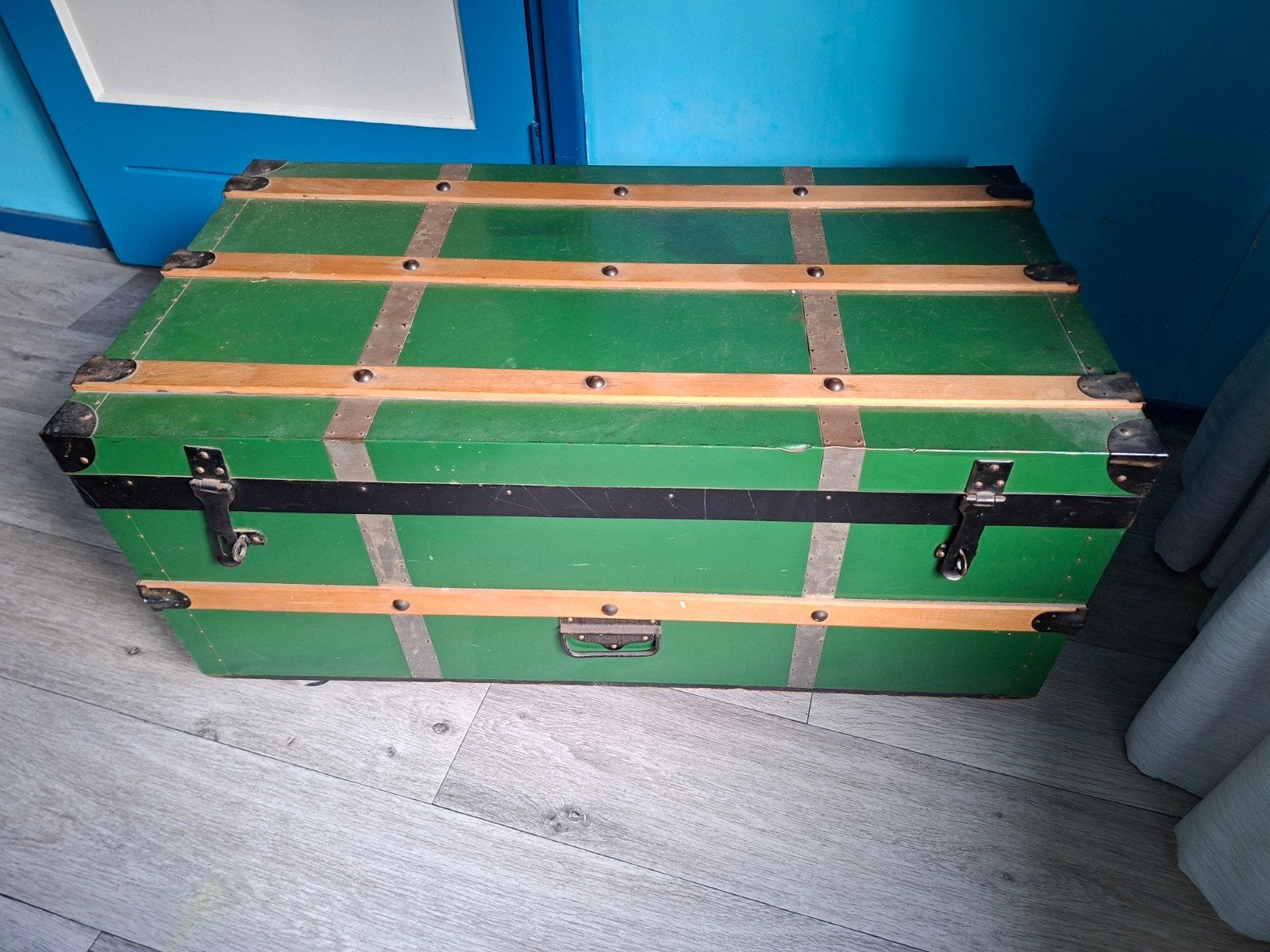 Vintage groene leuke dekenkist, Ophalen of Verzenden, 50 tot 100 cm, 75 tot 100 cm, 5 – 50