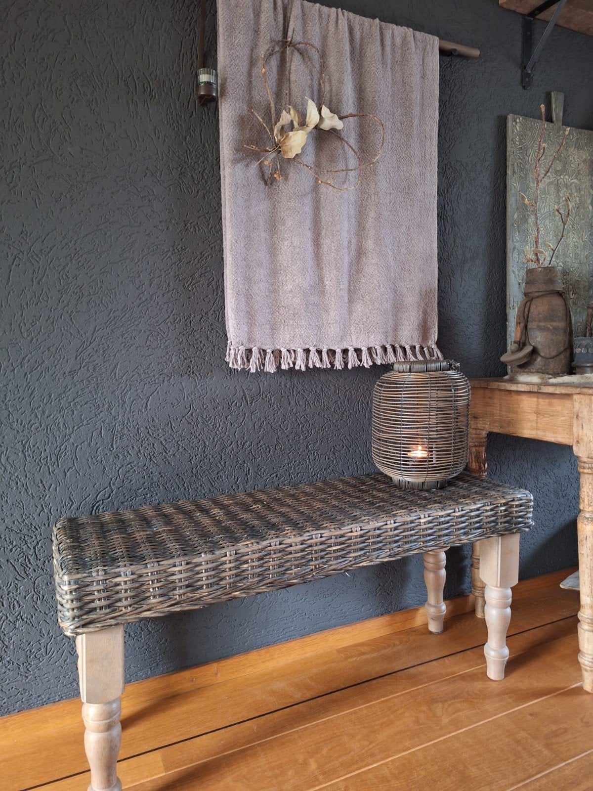 Rieten rotan bankje decoratief, Ophalen, Minder dan 50 cm, 100 tot 125 cm, Hout