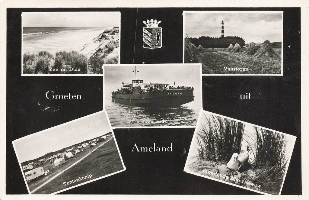 Groeten uit Ameland, Ophalen of Verzenden, 1940 tot 1960, Gelopen, Waddeneilanden