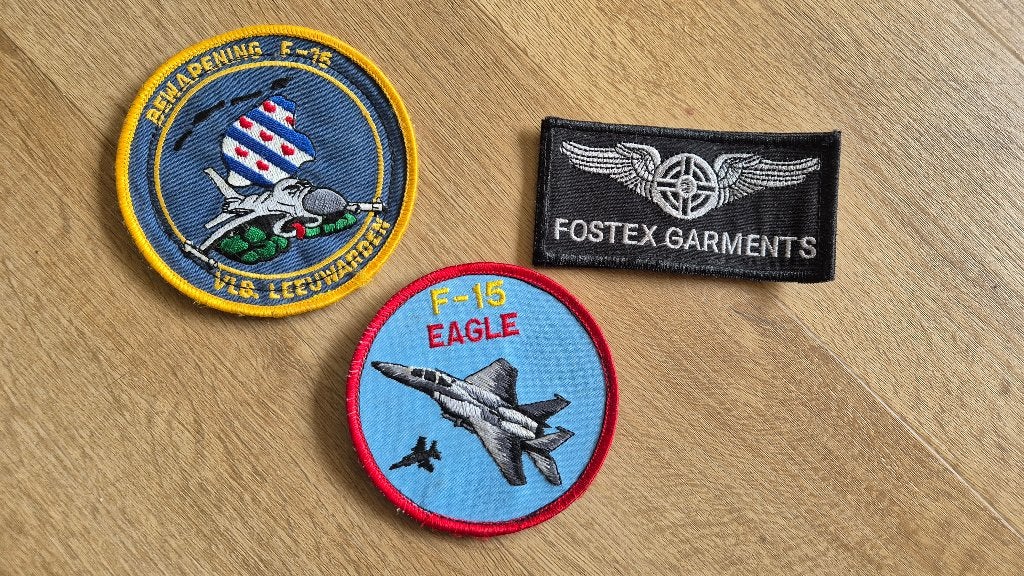Militaire Patches: F-15 Eagle, Bewapening F-16 Leeuwarden, Ophalen of Verzenden, Luchtmacht, Nederland, Embleem of Badge