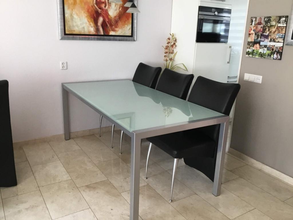 Moderne eettafel met glazen blad - Bony Design, Gebruikt, Glas, 150 tot 200 cm, Modern