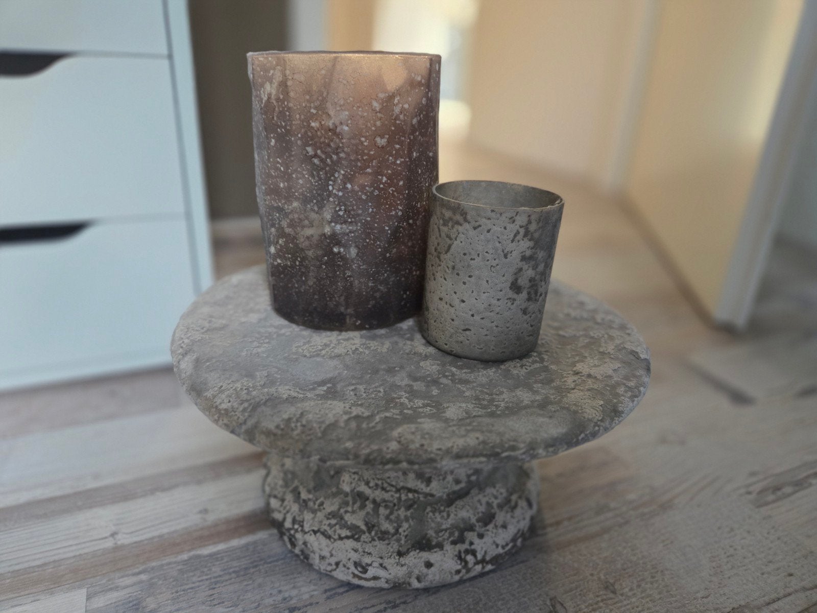 Decoratief plateau met kaarsenhouders - Woonaccessoires, Huis en Inrichting, Ophalen, Gebruikt, Overige merken, Grijs