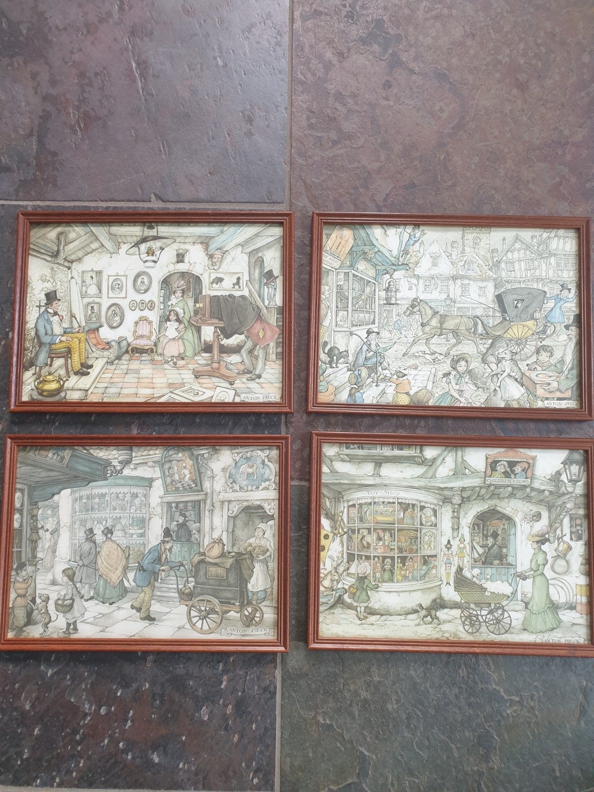 4 ingelijste prenten van Anton Pieck, Antiek en Kunst, Kunst | Schilderijen | Klassiek, Ophalen of Verzenden