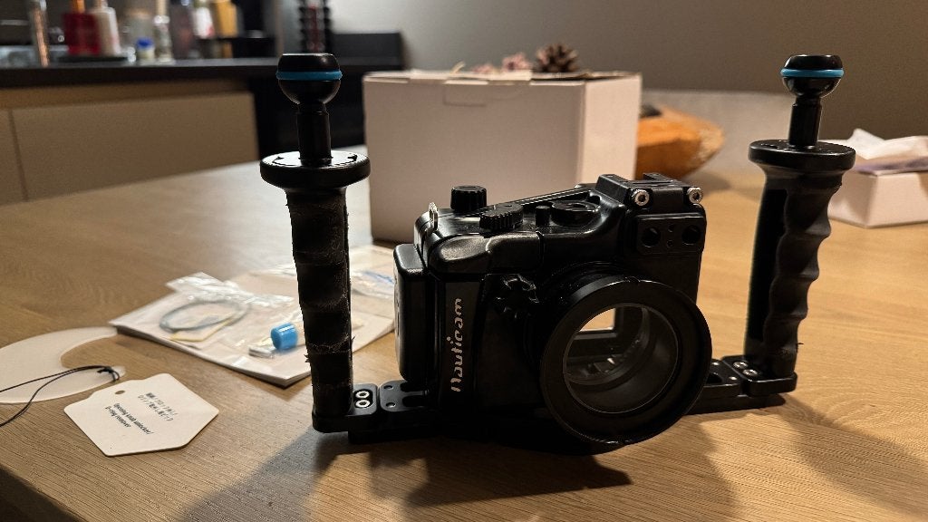 Nauticam onderwaterhuis & handletray voor Sony RX-100 mark I, Audio, Tv en Foto, Fotografie | Onderwatercamera's, Gebruikt, Onderwaterhuis