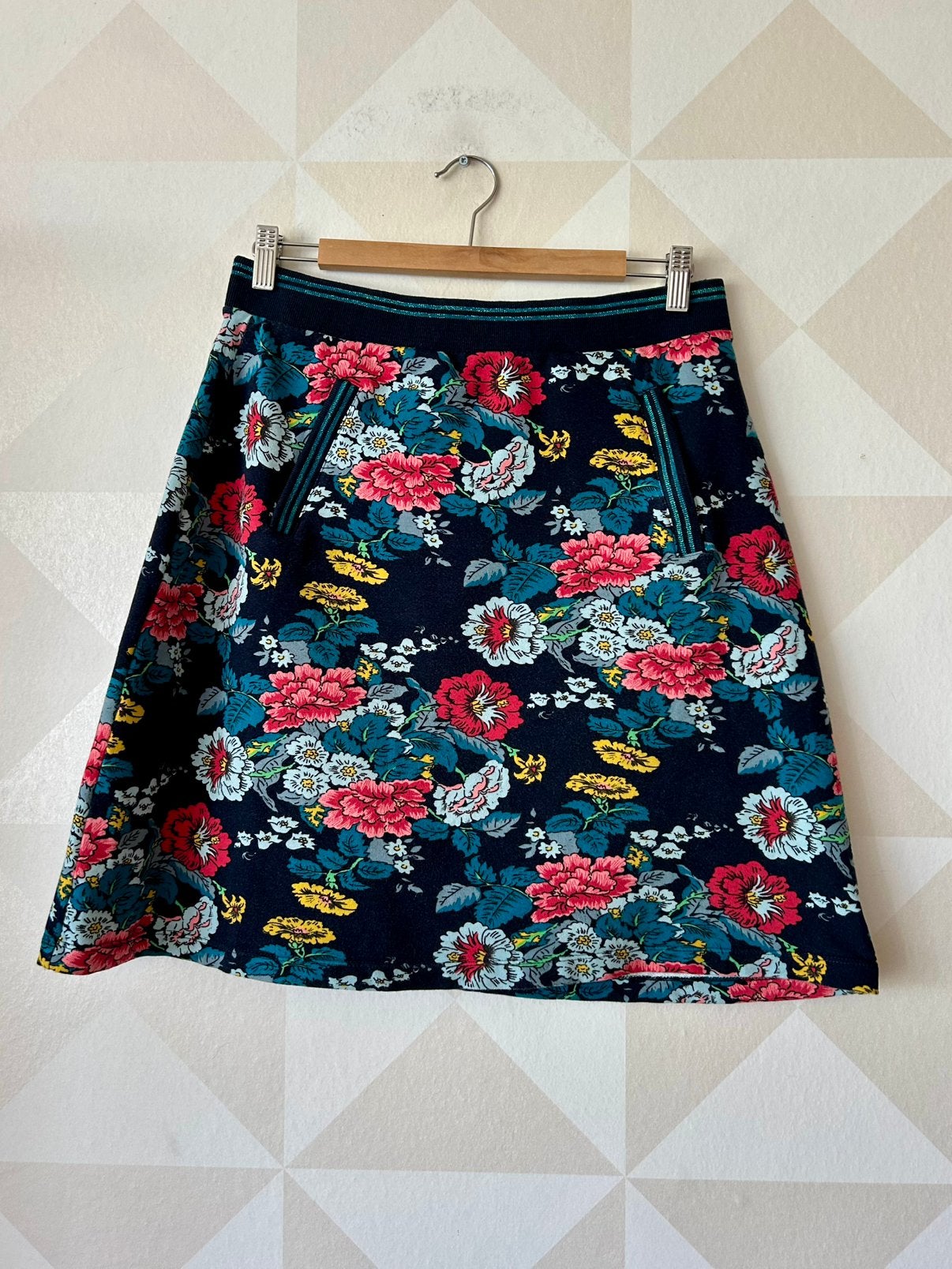 King Louie Davis Skirt rok bloem donkerblauw L/40 zgan, Blauw, Maat 42/44 (L), Ophalen of Verzenden, Zo goed als nieuw
