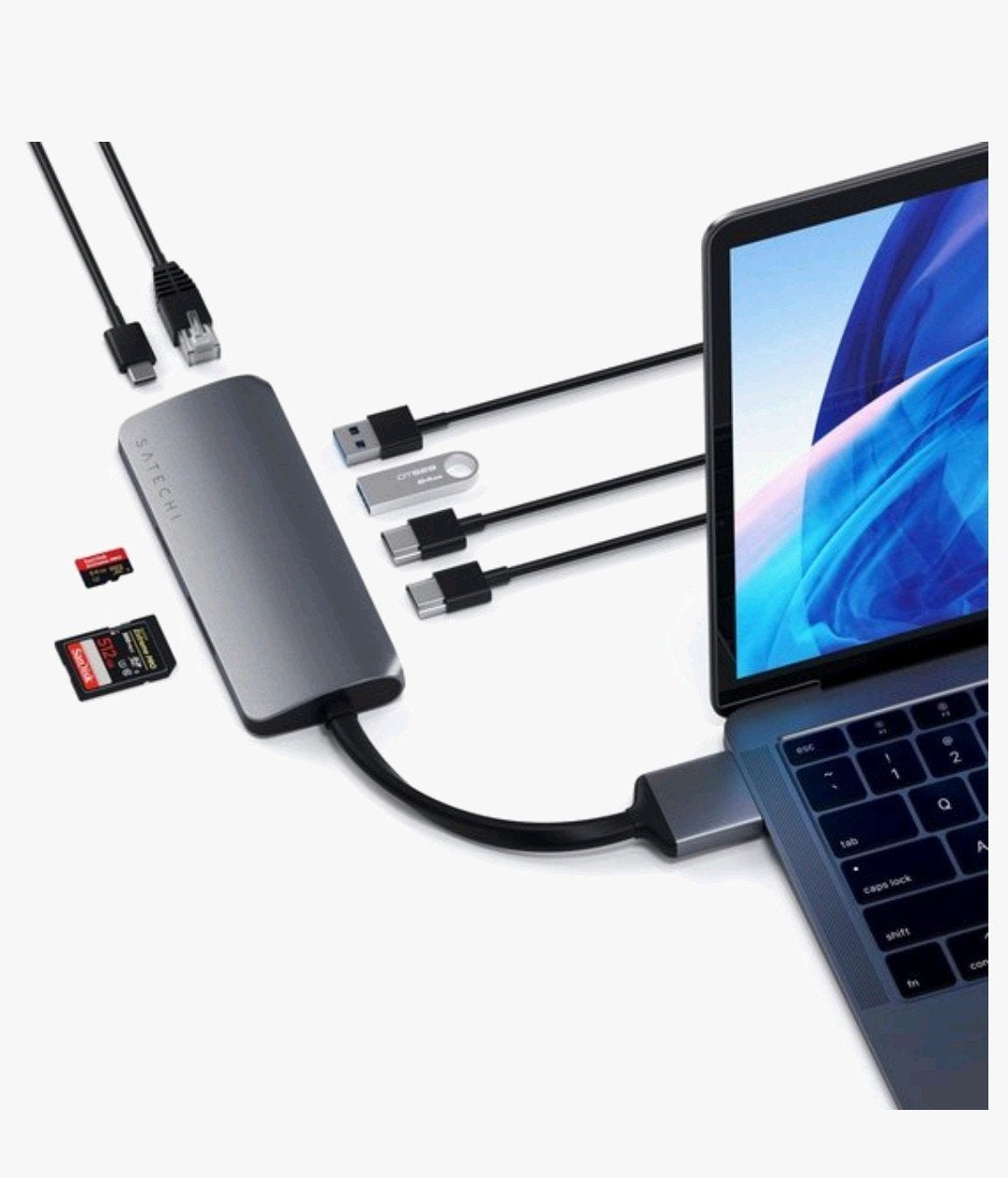 Satechi Dual Multimedia USB-C HDMI 4K RJ45 MacBook Apple SD, Computers en Software, Satechi, Ophalen of Verzenden, Docking station