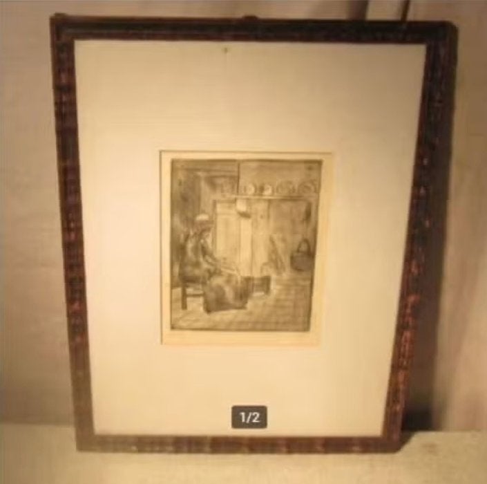 Mooi Oude Ets 'Vrouw in de Huiskamer' - V Buys, Antiek en Kunst, Ophalen of Verzenden, Dagelijks leven, Ets, Genummerd