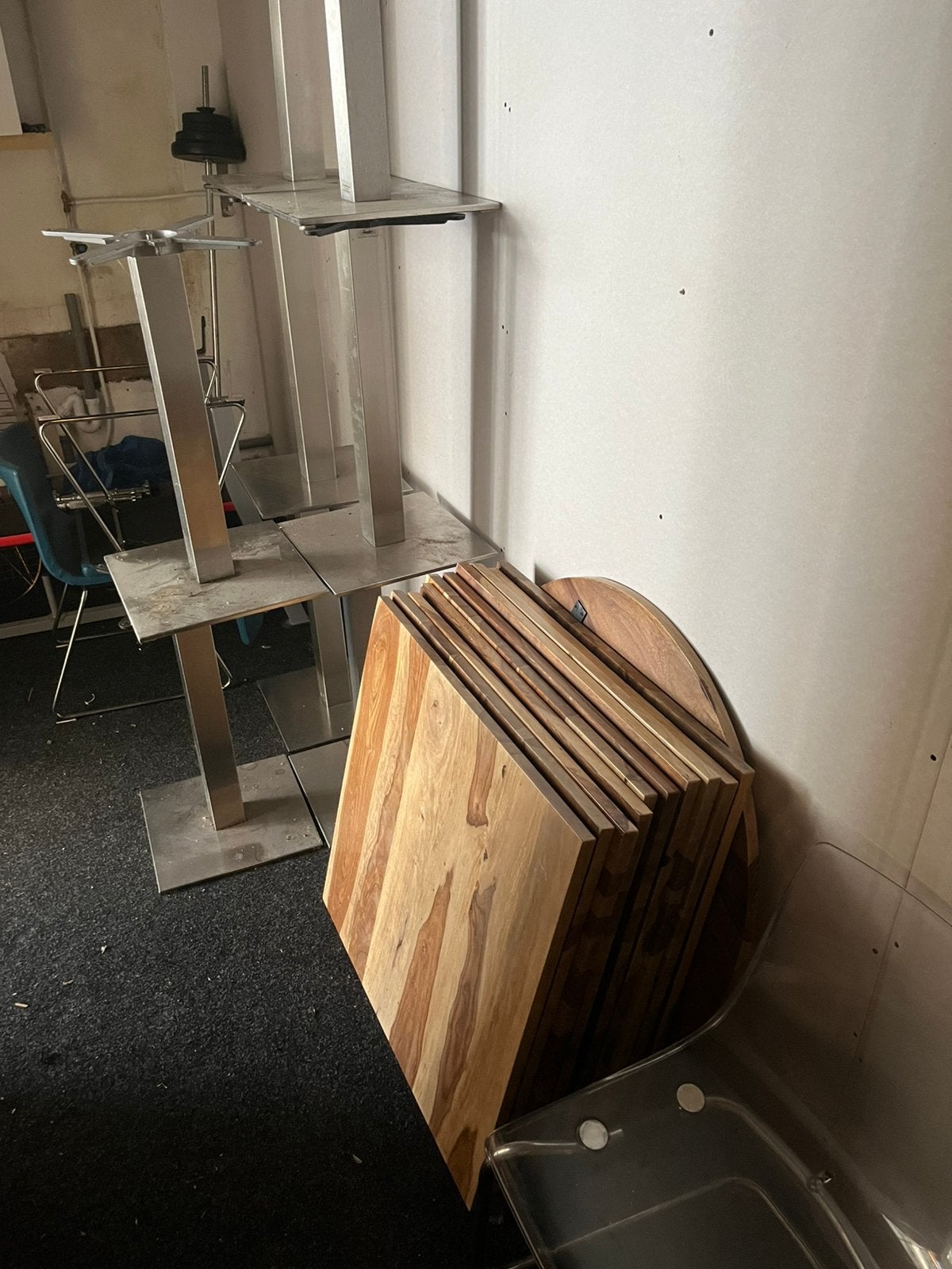 Partij acacia houten tafels met onderstellen, Ophalen, Zo goed als nieuw, Rechthoekig, 50 tot 100 cm