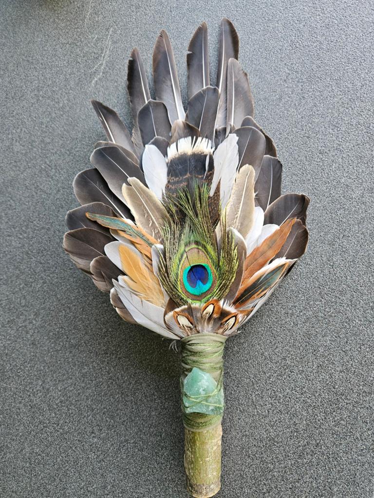 Smudge feathers aventurijn veren waaier reiki wicca, Ophalen of Verzenden