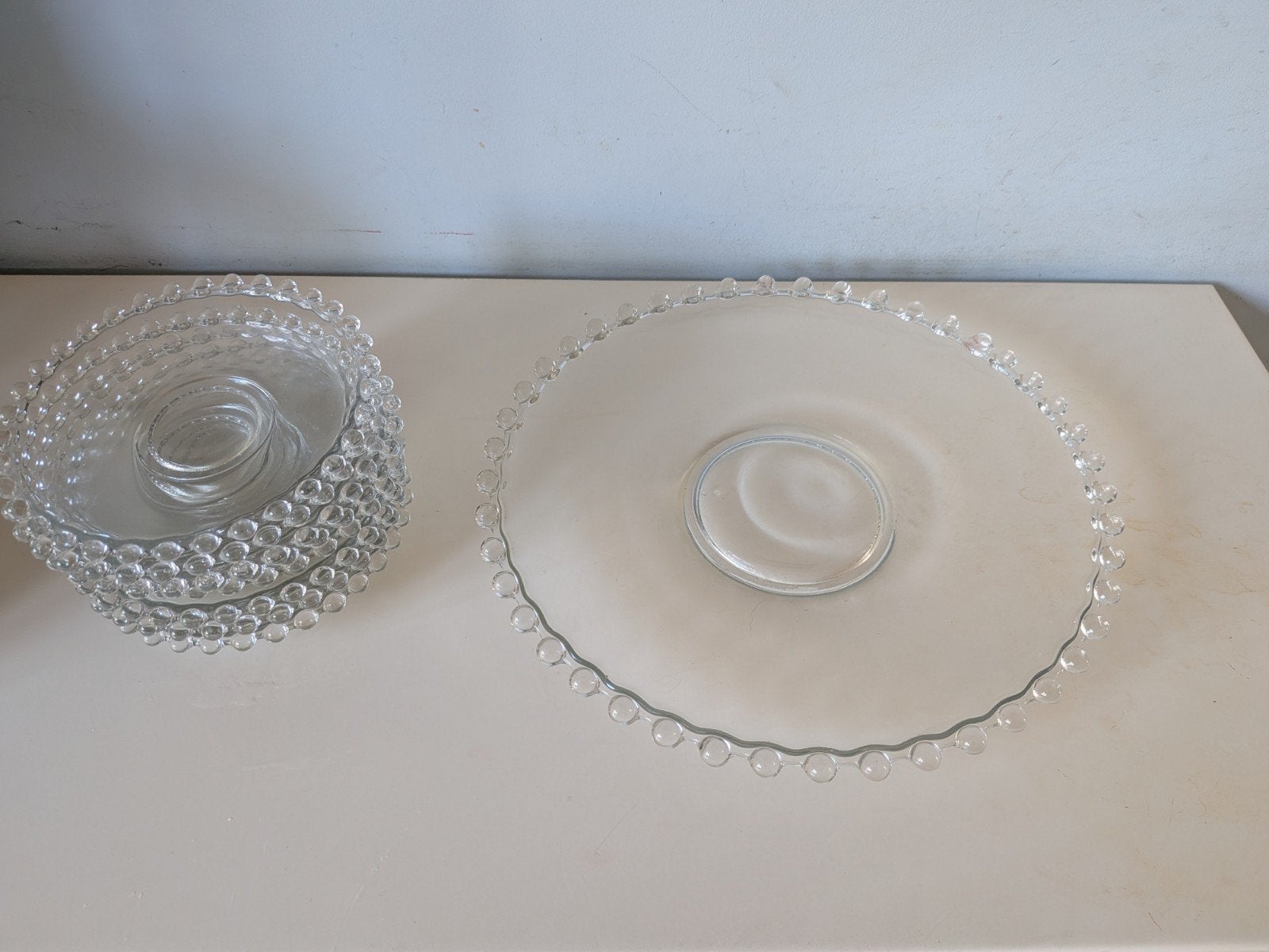 vintage glazen gebaksbordjes en groot bord, Huis en Inrichting, Ophalen