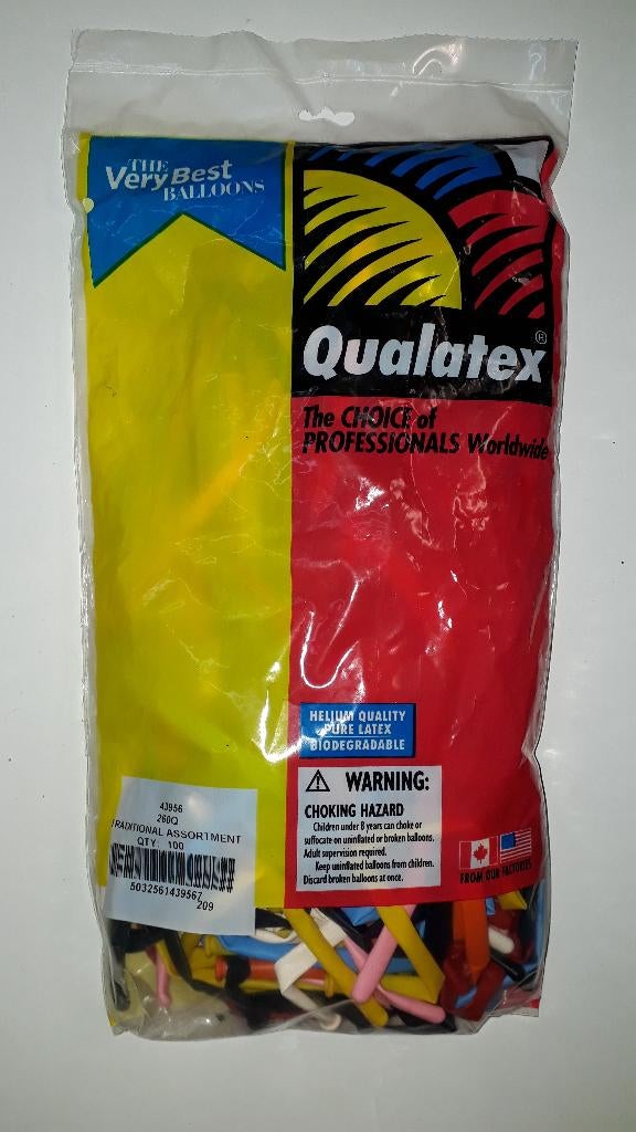 100 Qualatex 260Q modelleer ballonnen traditional assortment, Ophalen of Verzenden, Nieuw, Versiering, Overige