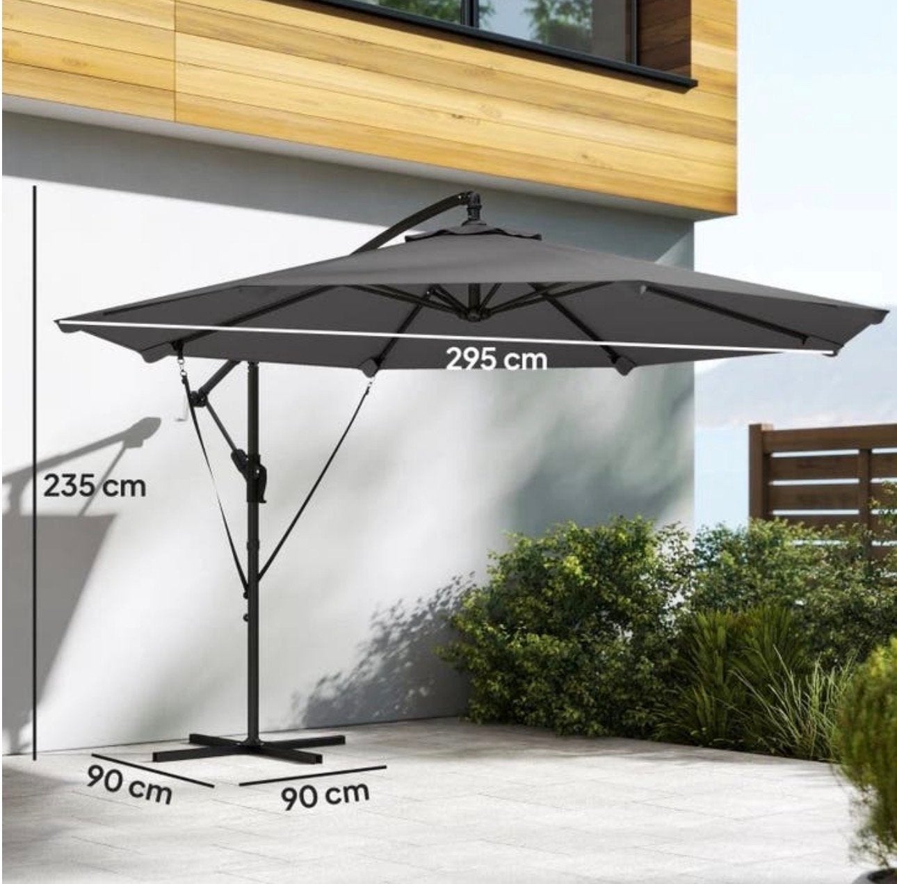 Zweefparasol 3 meter - Grijs - Kantelbaar en Verstelbaar NEW, Nieuw, 2 tot 3 meter, A, Kantelbaar