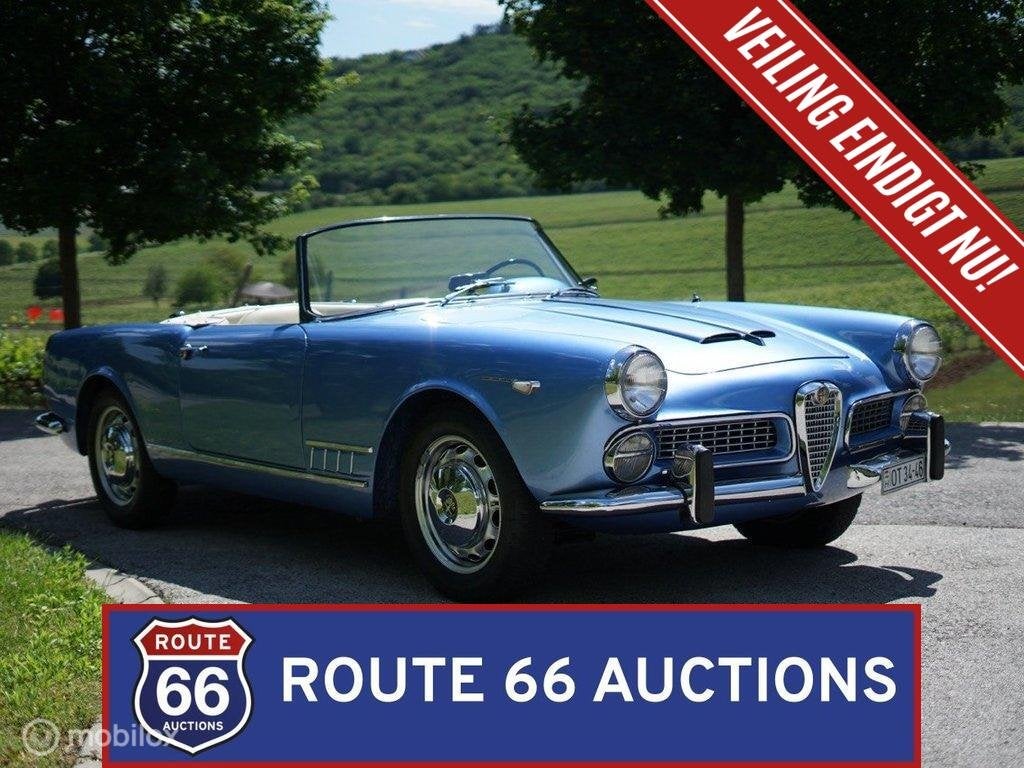 Alfa Romeo 2000 Spider Touring | 1960 | Route 66 Auctions, Auto's, Overige carrosserieën, Zwart, Bedrijf, Handgeschakeld