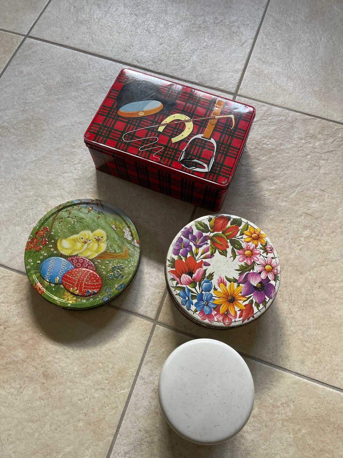 Set van 4 vintage voorraadblikken/trommels, Gebruikt, Ophalen of Verzenden, Voorraadpot, Metaal