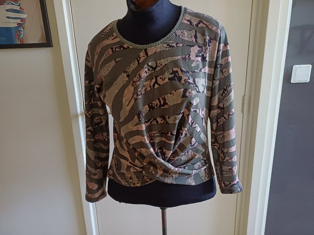 groen beige zwart print shirt Blanco Azzanar mt 42, Maat 42/44 (L), Ophalen of Verzenden, Korte mouw, Gedragen