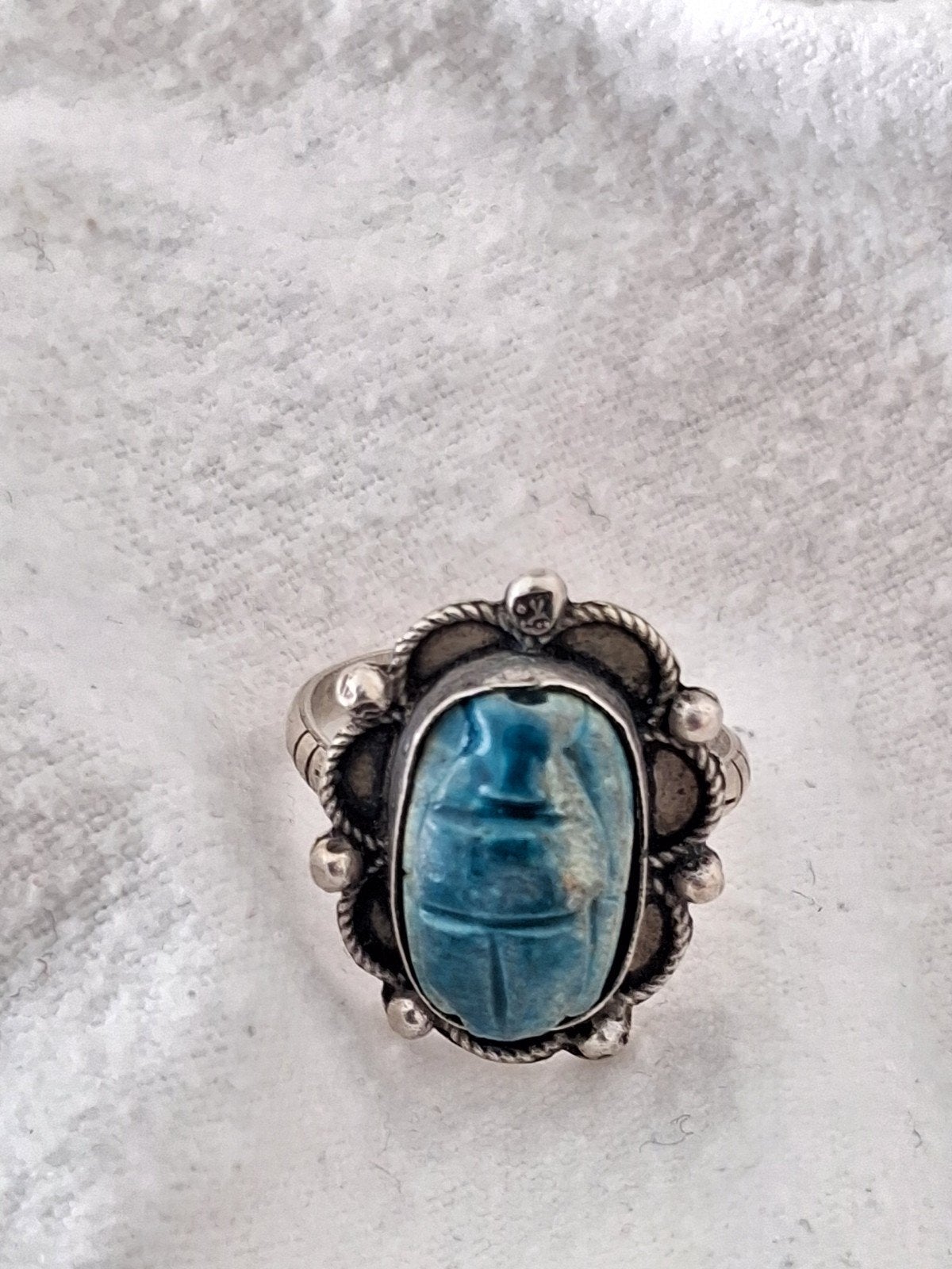 Zilveren ring met scarabee .maat 18, Ophalen of Verzenden, Zilver, Ring