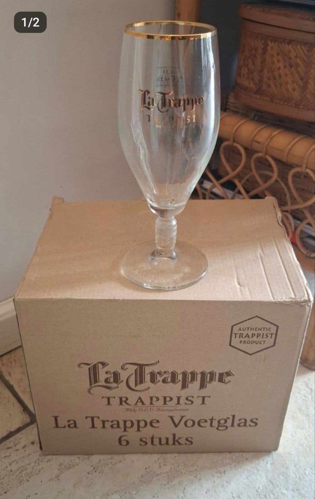 Doos met 6 La Trappe trappist glazen NIEUW, Ophalen of Verzenden, Zo goed als nieuw, Bierglas