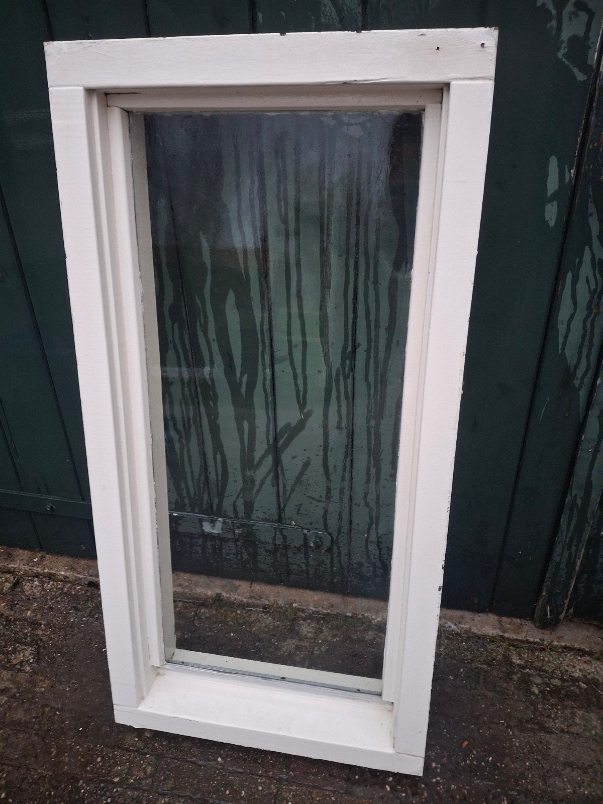 Hardhouten kozijn met glas, Doe-het-zelf en Verbouw, Gebruikt, Raamkozijn, 150 tot 225 cm, Inclusief glas