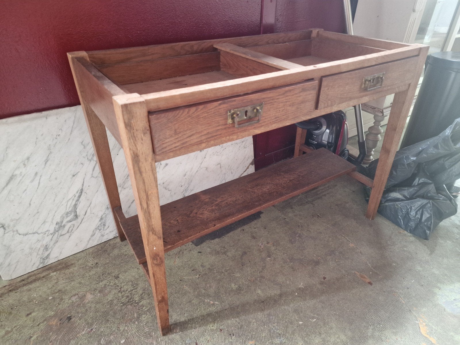 Bijzettafel met 2 laden voor lavet zonder marmer blad, Antiek en Kunst, Ophalen of Verzenden