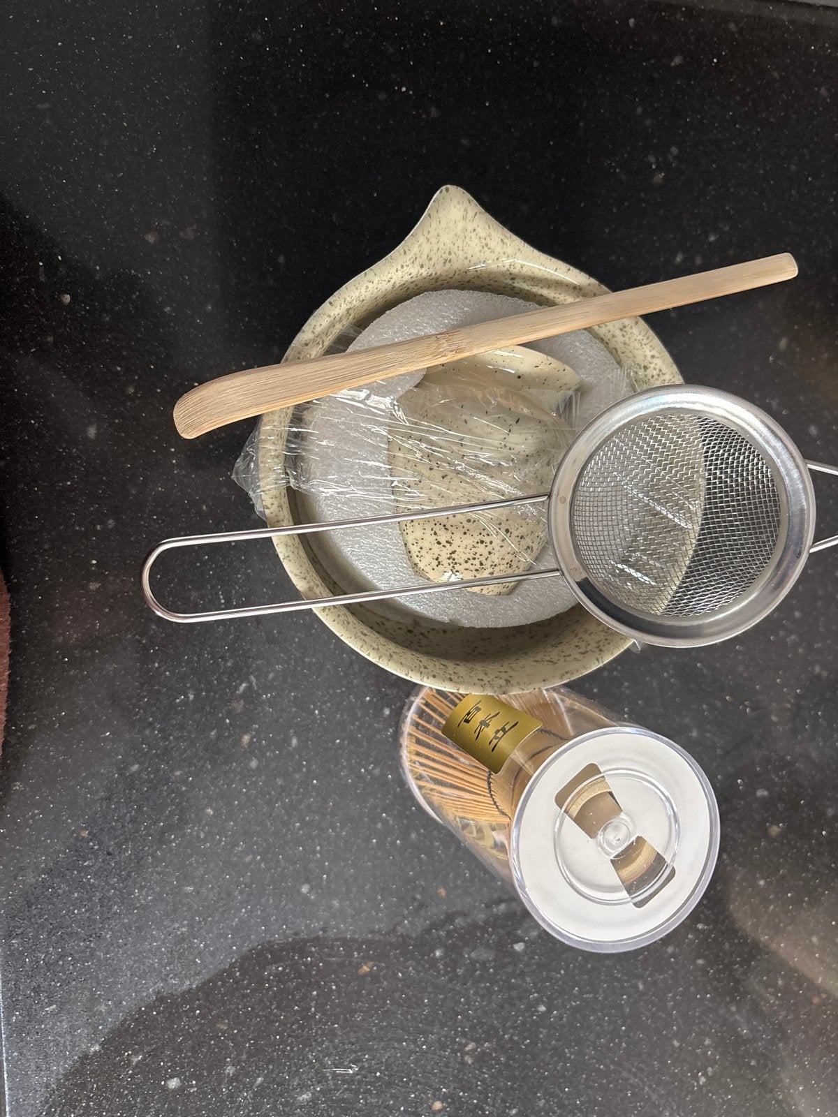 Matcha set met kom, bamboe klopper en zeef, Huis en Inrichting, Beige, Overige typen, Nieuw, Ophalen of Verzenden