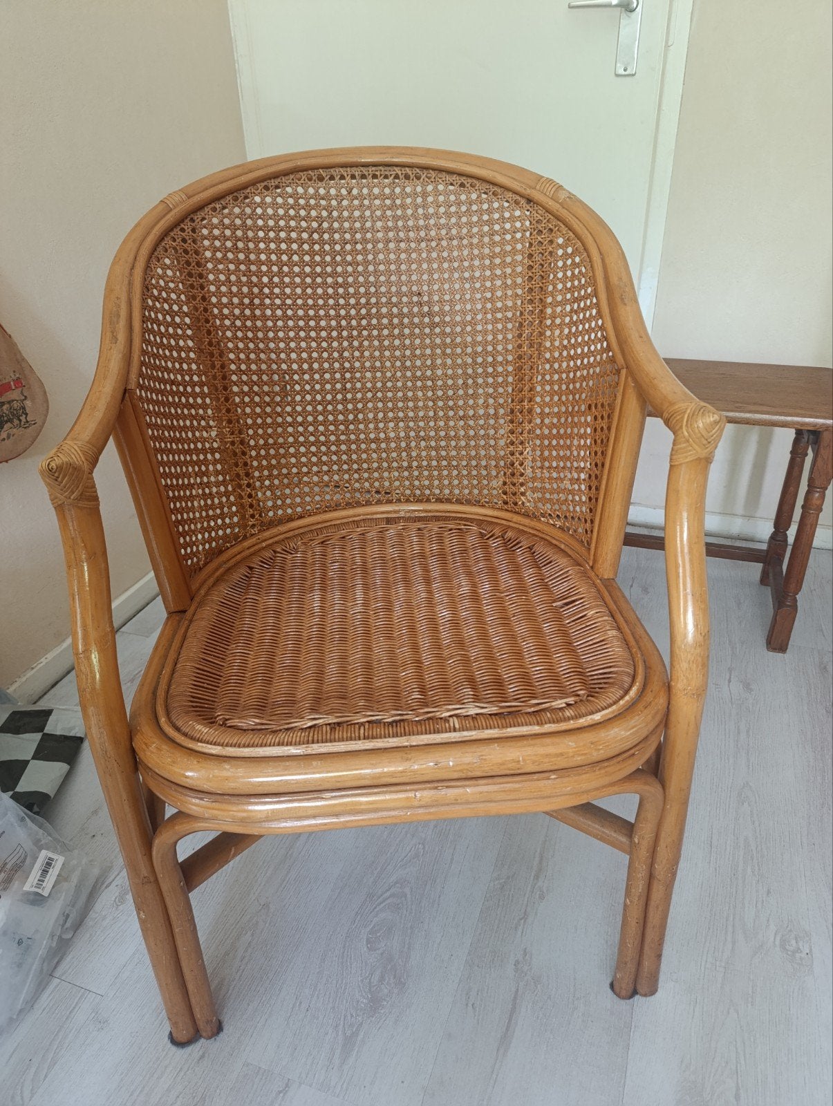 Vintage rotan stoel met webbing rugleuning, Antiek en Kunst, Antiek | Meubels | Stoelen en Banken, Ophalen