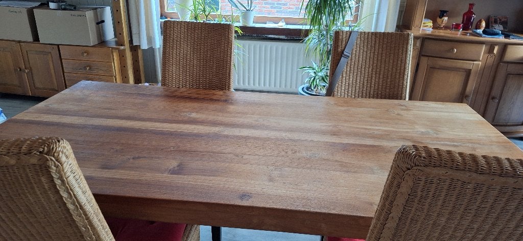 Eettafel, Huis en Inrichting, Teakhout, Zo goed als nieuw, 150 tot 200 cm, Rechthoekig