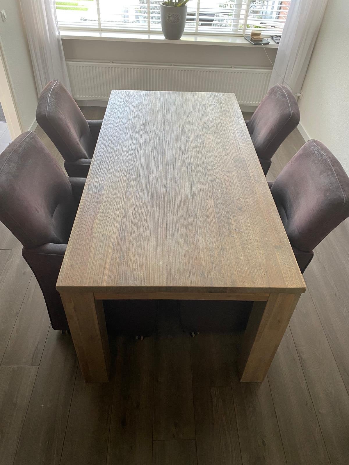 Eettafel 180x90x77 cm met 4 eetkamerstoelen met wieltjes, Ophalen, Gebruikt, 50 tot 100 cm, 150 tot 200 cm