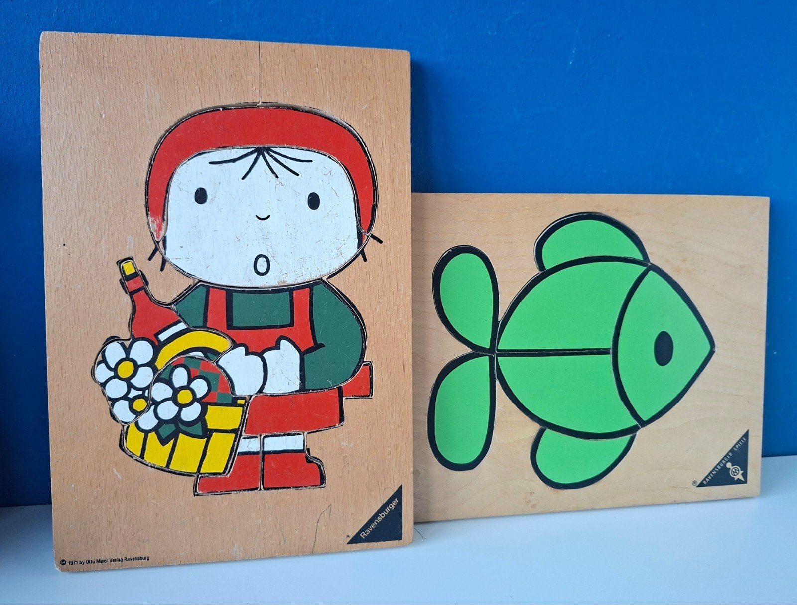 Oude puzzels Dick Bruna/Roodkapje & Vis, Gebruikt, Ophalen of Verzenden, Van hout, Minder dan 10 stukjes