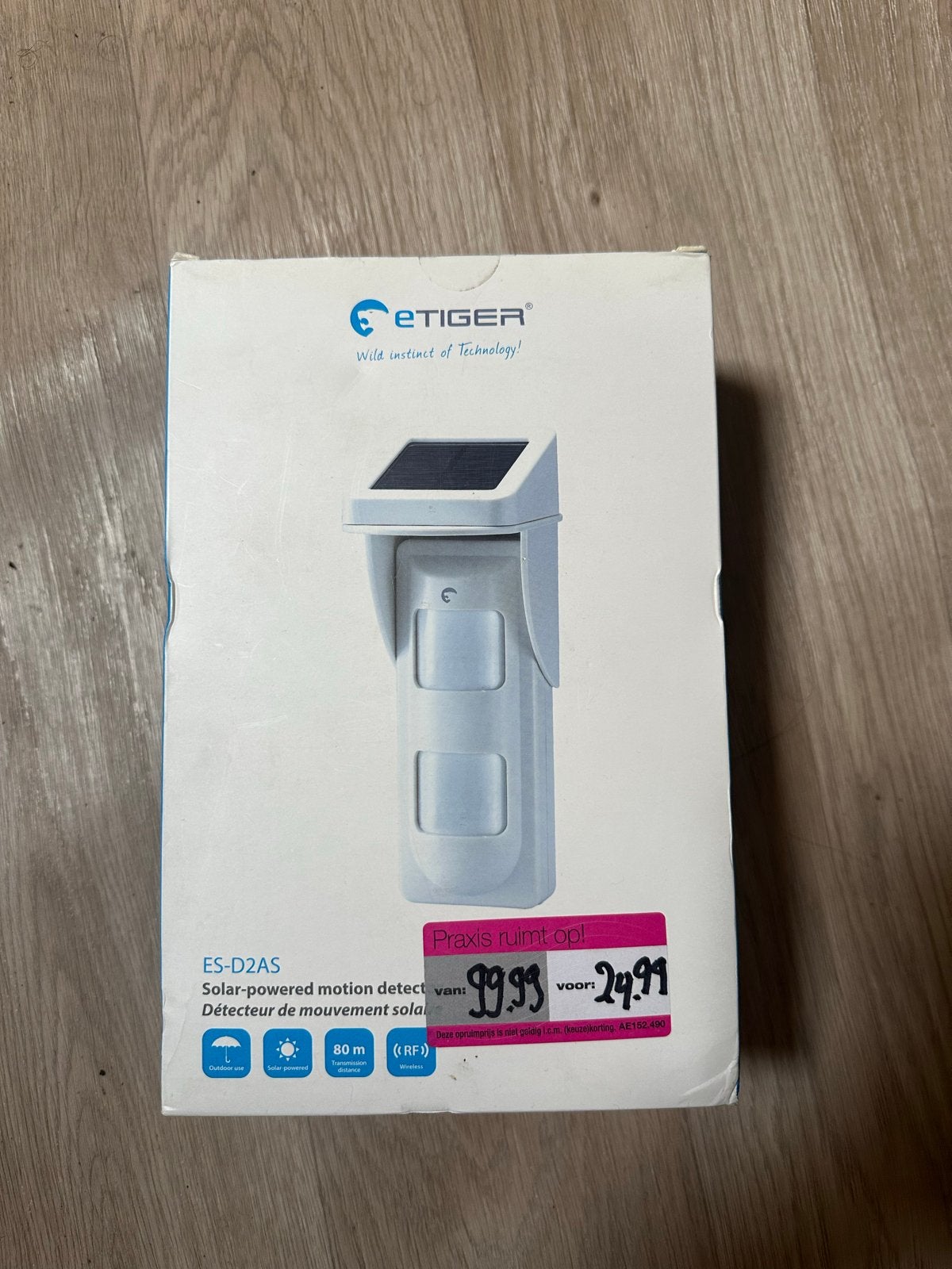 Nieuwe eTiger ES-D2AS Solar Bewegingsmelder, Doe-het-zelf en Verbouw, Alarmsystemen, Ophalen, Beweging, Detector, Sensor of Melder